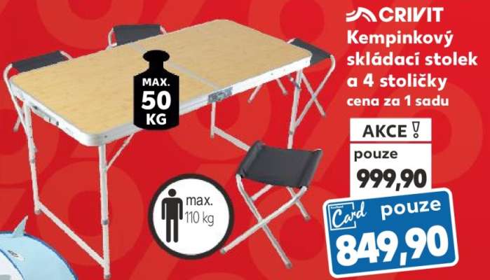 Crivit Kempinkový skládací stolek a 4 stoličky