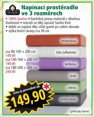 Napínací prostěradlo ve 3 rozměrech