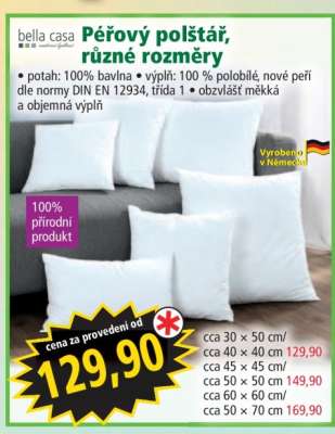 Péřový polštář, různé rozměry