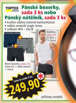 Pánské boxerky, sada 3 ks nebo Pánský nátělník, sada 3 ks