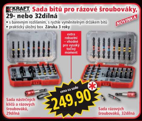 Sada bitů pro rázové šroubováky, 29- nebo 32dílná