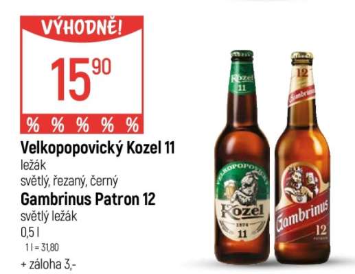Velkopopovický Kozel 11 Gambrinus Patron 12