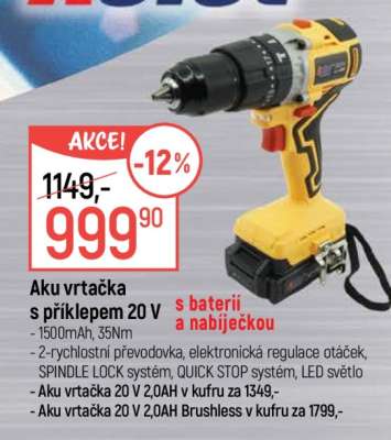 Aku vrtačka s příklepem 20 V