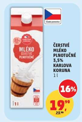 Čerstvé mléko plnotučné 3,5% Karlova Koruna