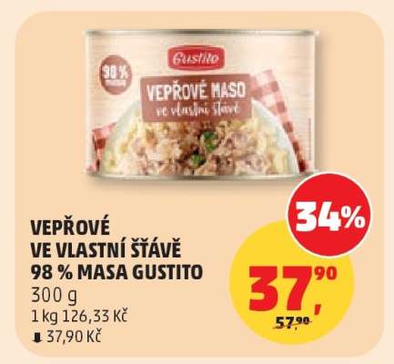 Vepřové ve vlastní šťávě 98% masa Gustito
