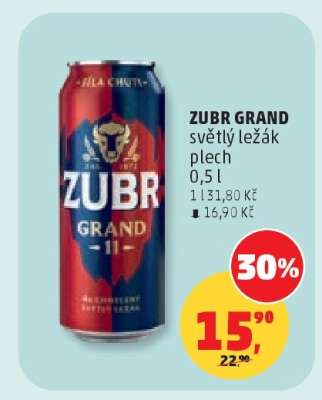 ZUBR GRAND světlý ležák plech