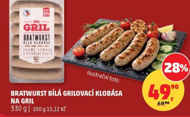 BRATWURST BÍLÁ GRILOVACÍ KLOBÁSA NA GRIL