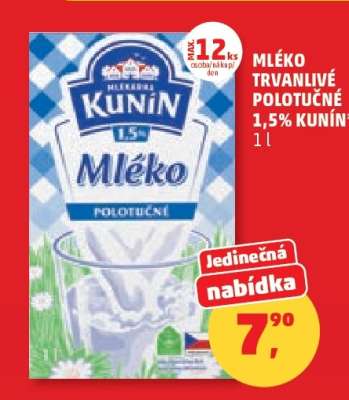 Mléko trvanlivé polotučné 1,5 % Kunín