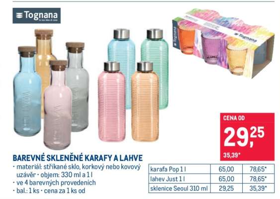 BAREVNÉ SKLENĚNÉ KARAFY A LAHVE