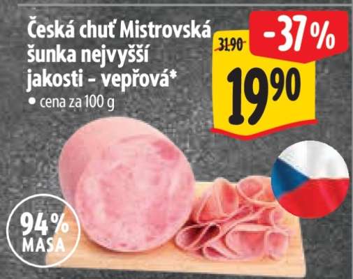 Česká chuť Mistrovská šunka nejvyšší jakosti - vepřová