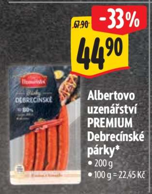 Albertovo uzenářství Premium Debrecínské párky