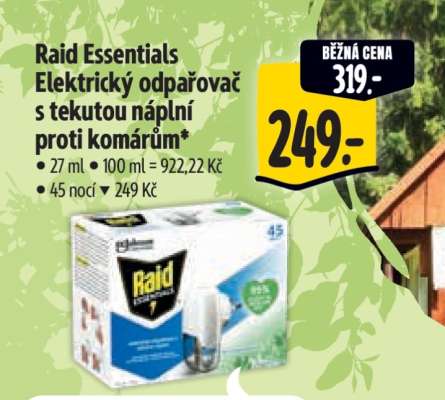 Raid Essentials Elektrický odpařovač s tekutou náplní proti komárům