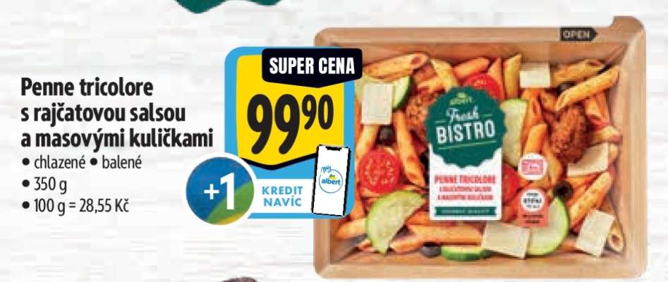 Penne tricolore s rajčatovou salsou a masovými kuličkami