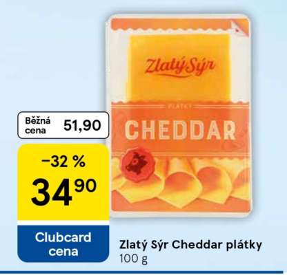 Zlatý sýr Cheddar plátky