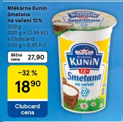 Mlékárna Kunín Smetana na vaření 12%