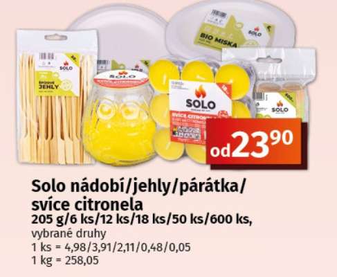 Solo nádobí/jehly/párátka/svíce citronela