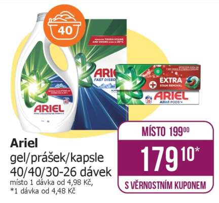 Ariel gel/prášek/kapsle 40/40/30-26 dávek