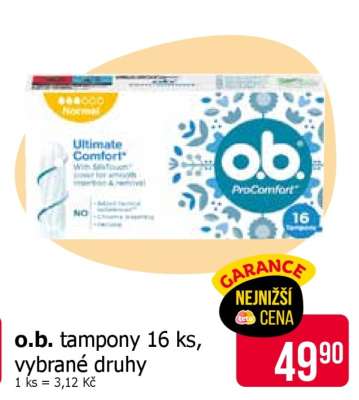 o.b. tampony 16 ks, vybrané druhy