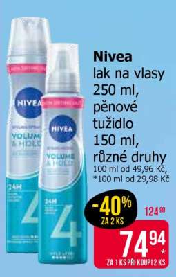 Nivea lak na vlasy 250 ml, pěnové tužidlo 150 ml, různé druhy