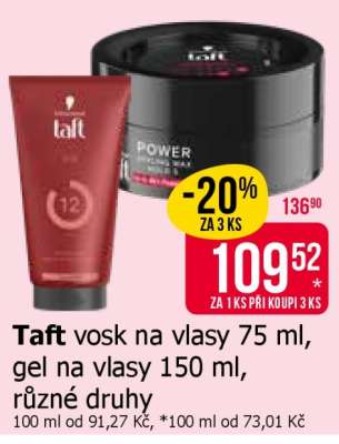 Taft vosk na vlasy 75 ml, gel na vlasy 150 ml
