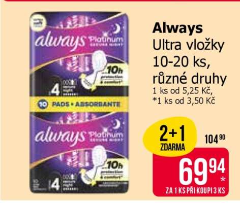 Always Ultra vložky 10-20 ks, různé druhy
