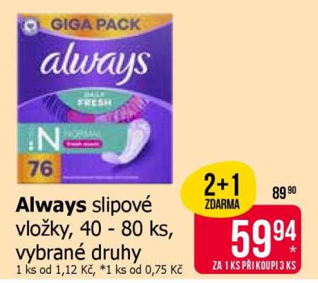 Always slipové vložky, 40 - 80 ks, vybrané druhy
