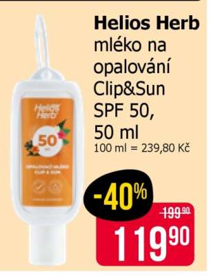 Helios Herb mléko na opalování Clip&Sun SPF 50, 50 ml