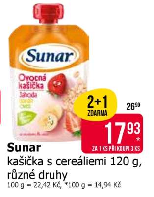 Sunar kašička s cereáliemi 120 g, různé druhy
