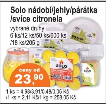 Solo nádobí/jehly/párátka/svíce citronela