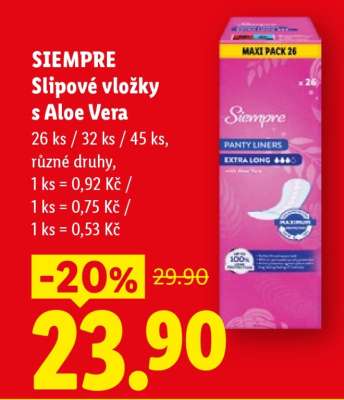 SIEMPRE SLIPOVÉ VLOŽKY S ALOE VERA