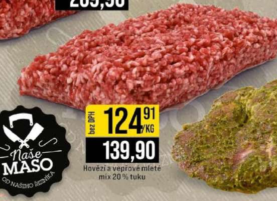 Hovězí a vepřové mleté mix 20 % tuku