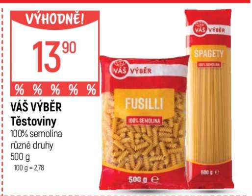 VÁŠ VÝBĚR Těstoviny