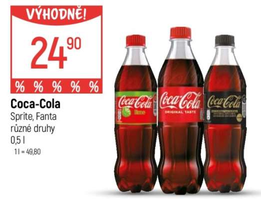 Coca-Cola, Sprite, Fanta různé druhy 0,5 l