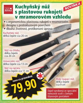Kuchyňský nůž s plastovou rukojetí v mramorovém vzhledu