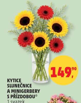 Kytice slunečnice a minigerbery s přízdobou