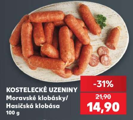 KOSTELECKÉ UZENINY Moravské klobásky/Hasičská klobása 100 g