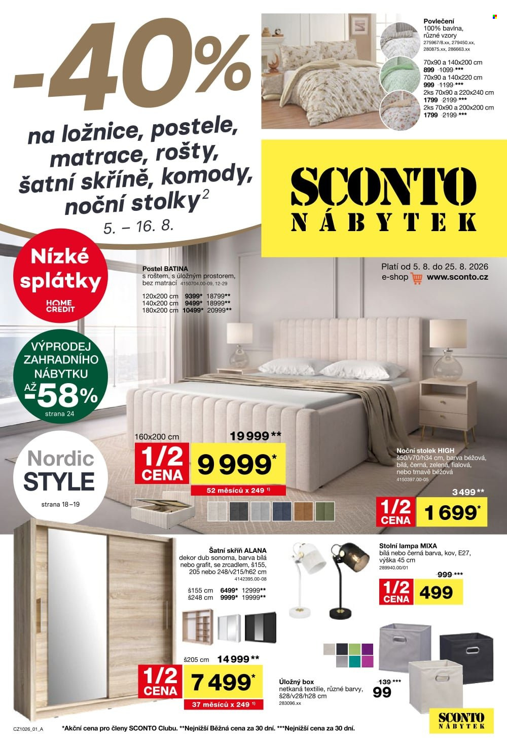 Leták SCONTO NÁBYTEK - 5. 8. 2026 - 25. 8. 2026. Strana 1