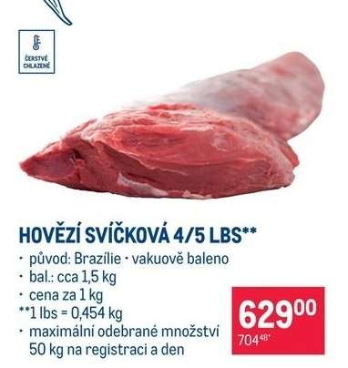 Hovězí svíčková 4/5 lbs**