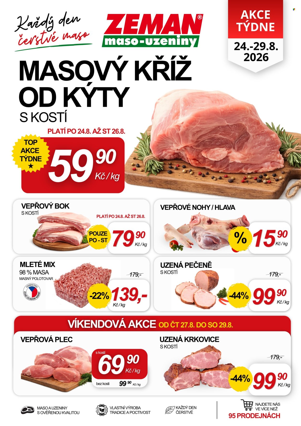Leták ZEMAN maso-uzeniny - 24. 8. 2026 - 29. 8. 2026. Strana 1