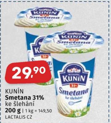 KUNÍN SMETANA 31% ke šlehání