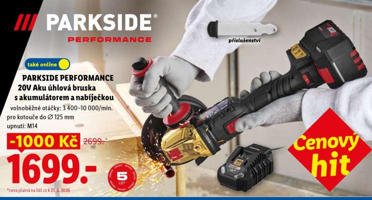 PARKSIDE PERFORMANCE 20V Aku úhlová bruska s akumulátorem a nabíječkou