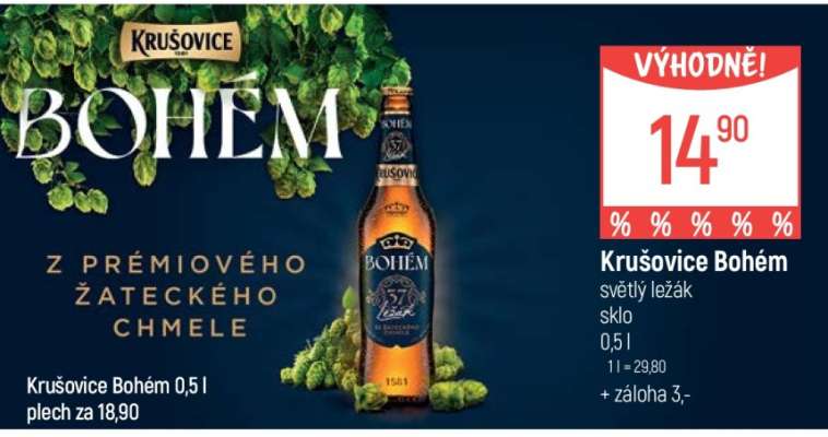 Krušovice Bohem světlý ležák sklo