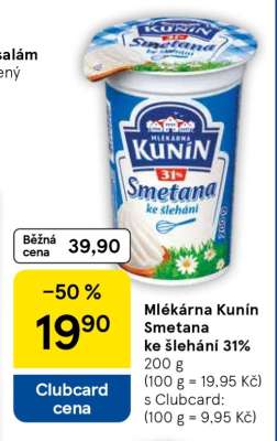 Mlékárna Kunín Smetana ke šlehání 31%