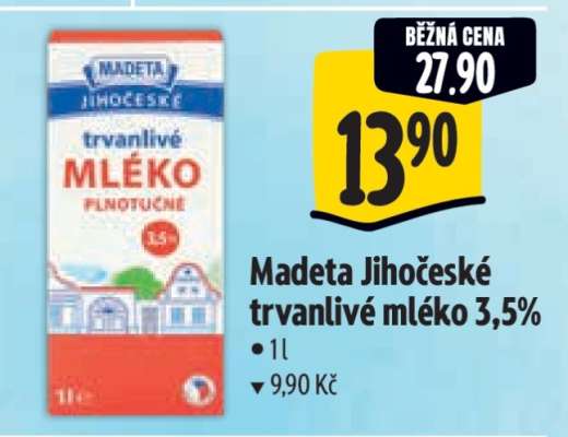 Madeta Jihočeské Trvanlivé mléko 3,5%