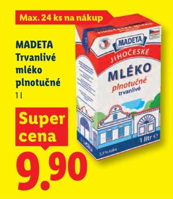MADETA Trvanlivé mléko plnotučné 1 l