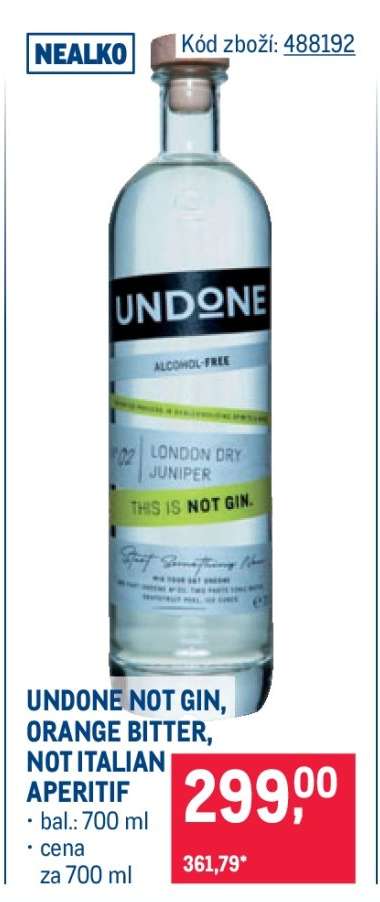 UNDONE NOT GIN, ORANGE BITTER, NOT ITALIAN APERITIF