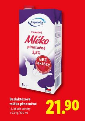 Bezlaktózové mléko plnotučné