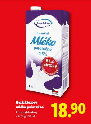 Bezlaktózové mléko polotučné