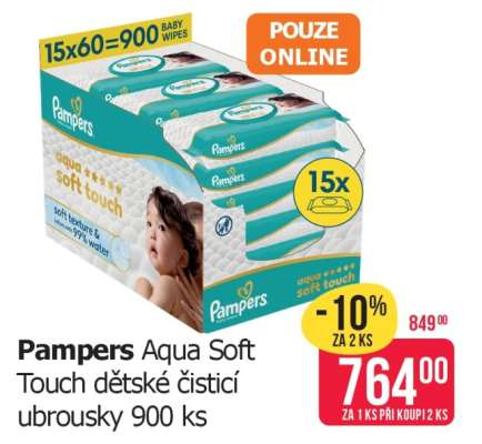 Pampers Aqua Soft Touch dětské čisticí ubrousky 900 ks