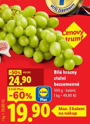 BÍLÉ HROZNY STOLNÍ BEZSEMENNÉ